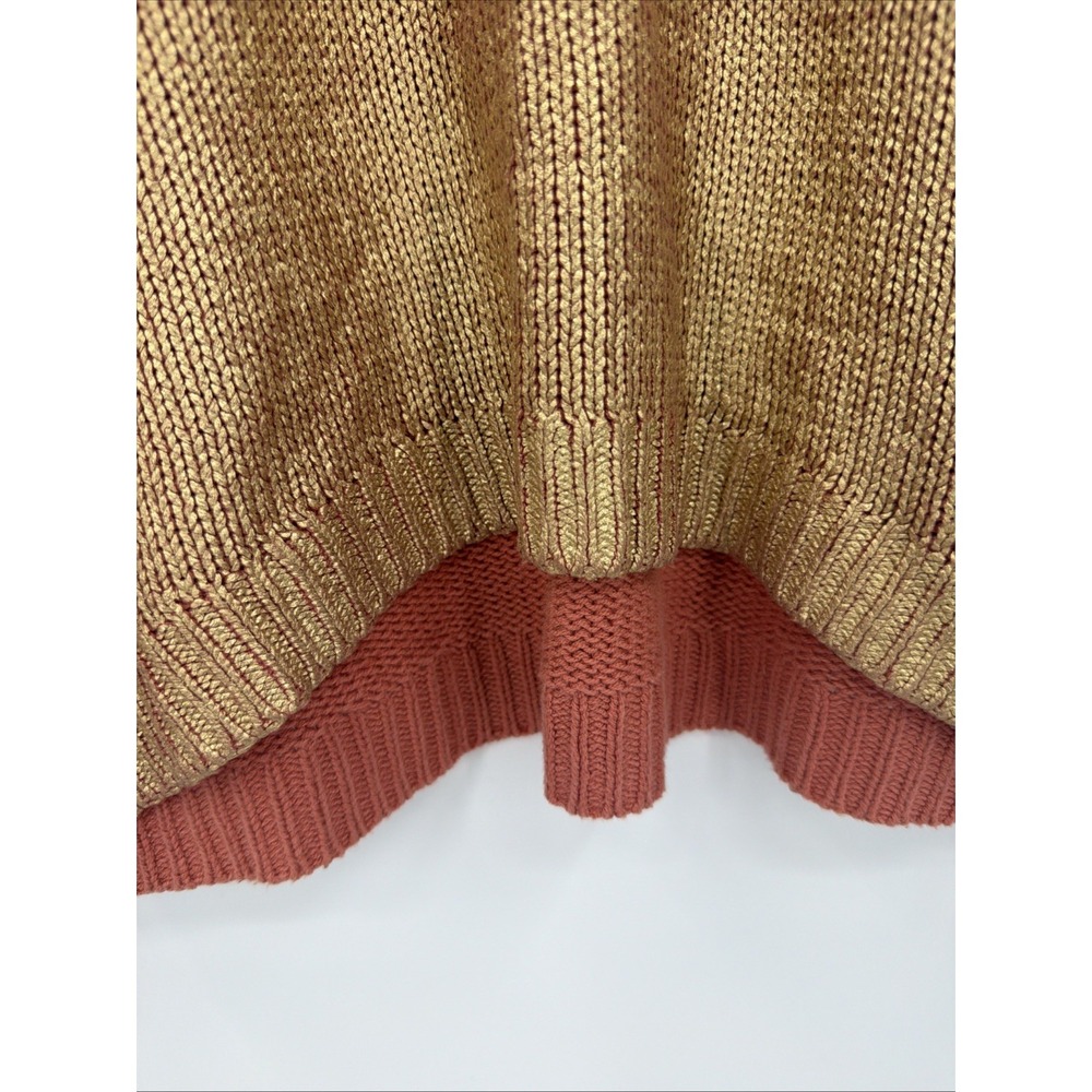 Coldwater Creek Open Knit Top Sz S Terra Cotta Metallic Gold 3/4 Sleeve Shimmer - Picture 3 of 7